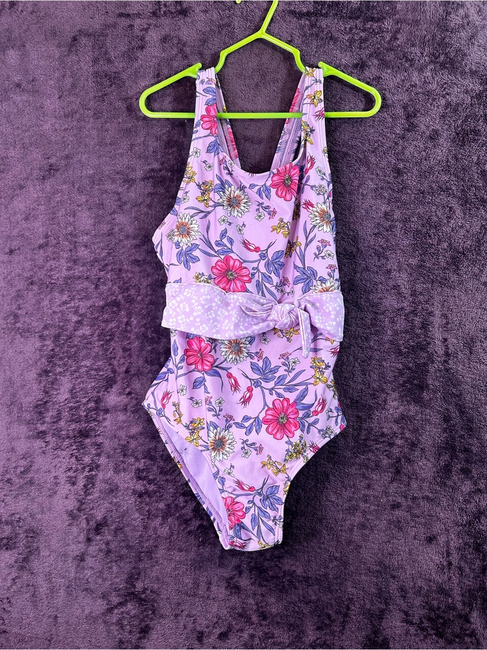 art class Lavender Floral One-Piece Swimsuit with Waist Bow